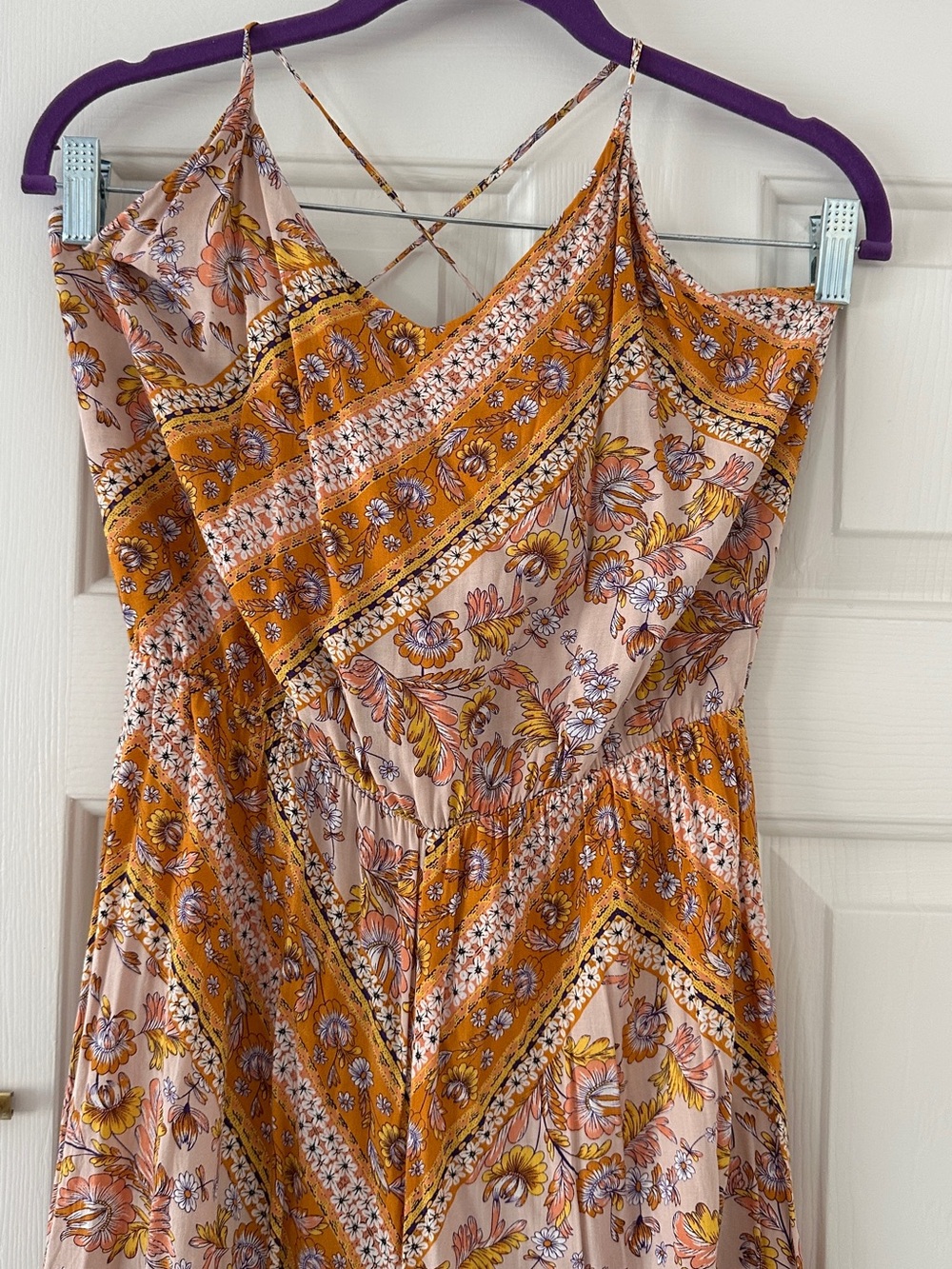 Floral Spaghetti adjustable Strap Jumpsuit in Mustard and Blush